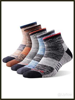 Men's Cotton Ankle Hiking Socks 5 Pack Cushioned Walking Moisture Wicking Gray
